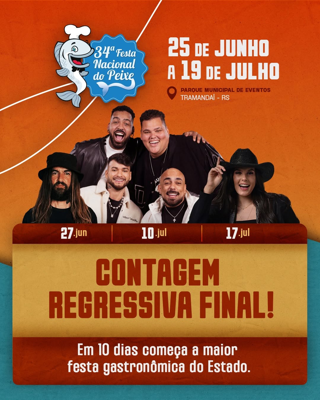 A contagem regressiva está chegando à reta final! Em apenas 10 dias, Tramandaí dará início à 34ª Festa Nacional do Peixe, o maior evento gastronômico do Rio Grande do Sul! 