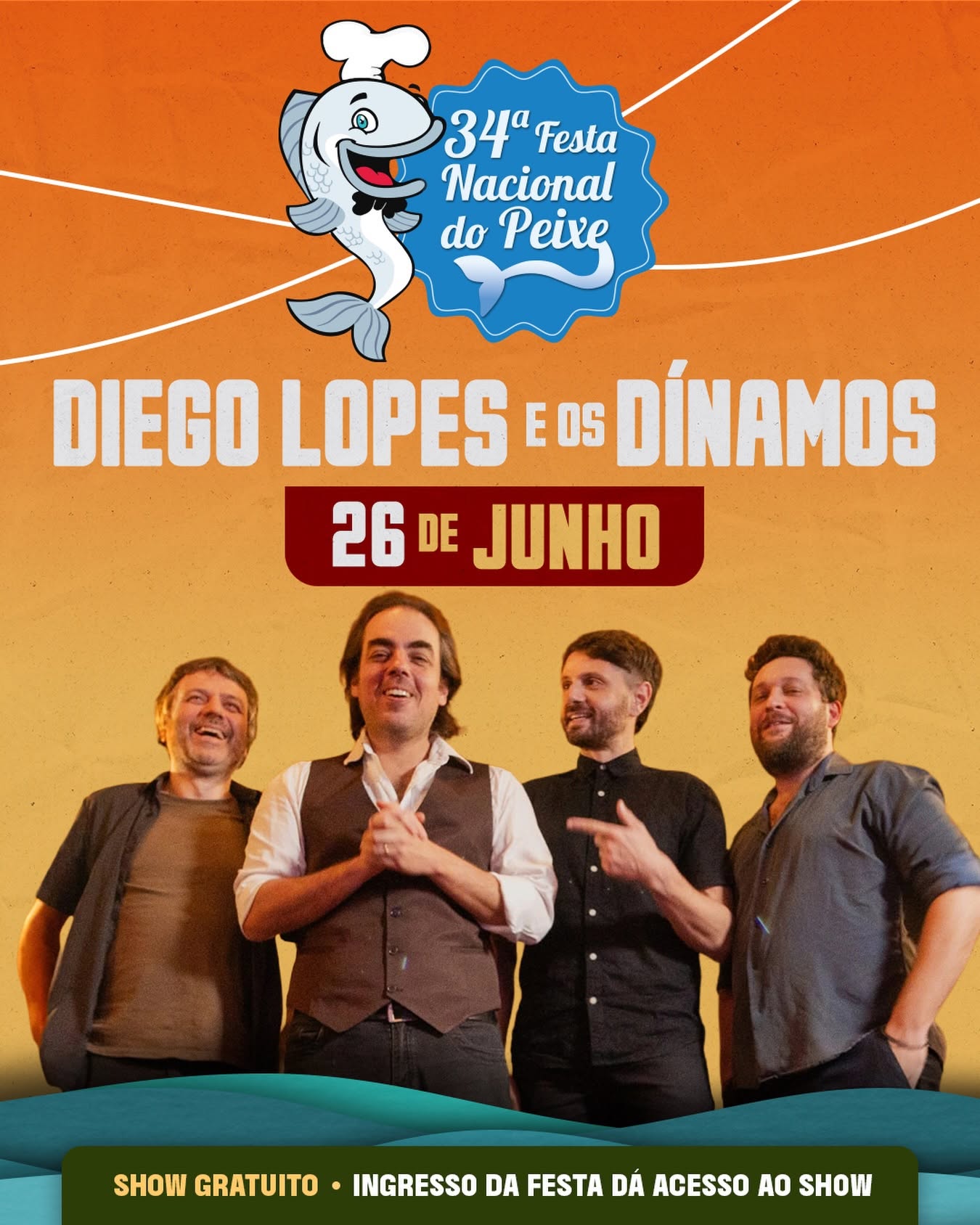 Prepare-se para uma noite de muita música, animação e grandes sucessos! No dia 26 de junho, às 21h, o palco da 34ª Festa Nacional do Peixe recebe o show de Diego Lopes e Os Dínamos, prometendo encantar o público com uma apresentação cheia de energia e boa música.