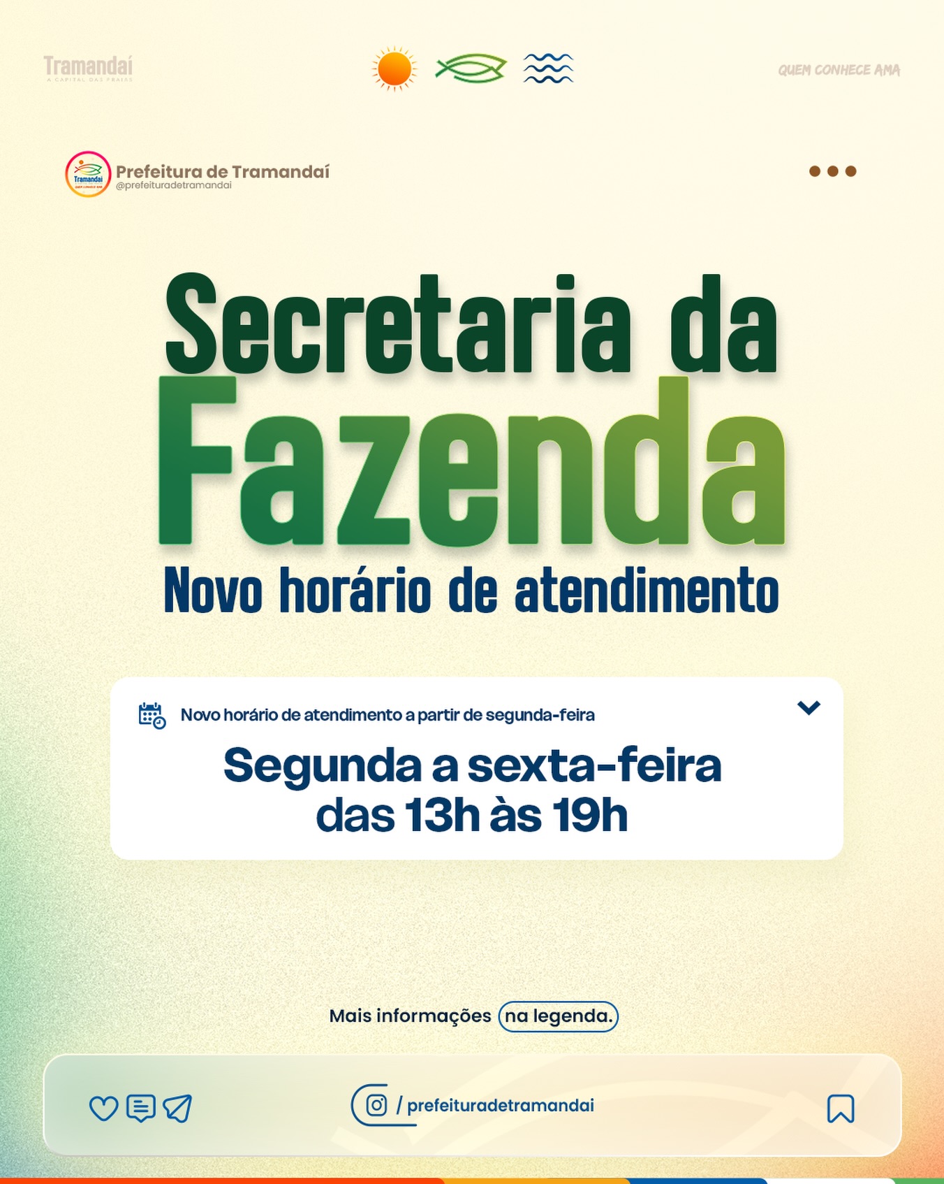Com o encerramento da temporada de verão, a Secretaria da Fazenda de Tramandaí passa a atender em novo horário a partir do dia 02 de março.