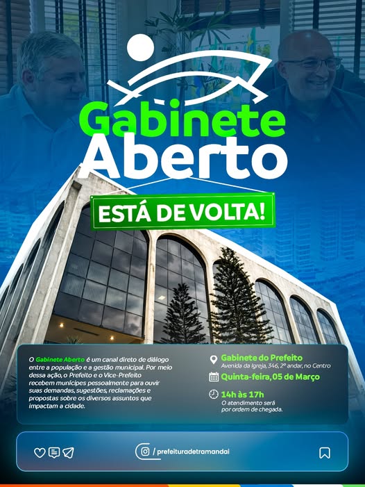 A Prefeitura de Tramandaí retoma nesta quinta-feira (05/03) o Gabinete Aberto, um importante espaço de diálogo direto entre a gestão municipal e a comunidade.